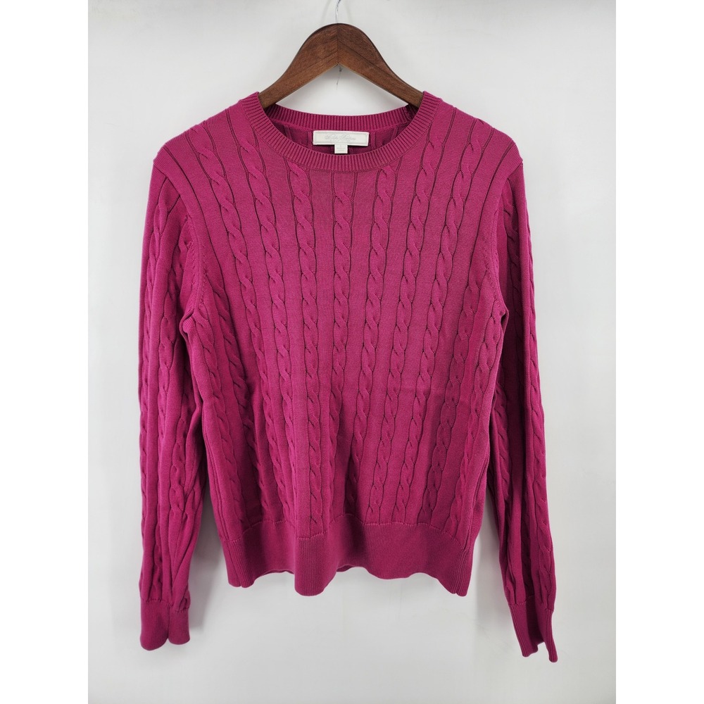 Brooks Brothers Supima Cotton Cable Knit Crewneck Sweater Pink Size L
